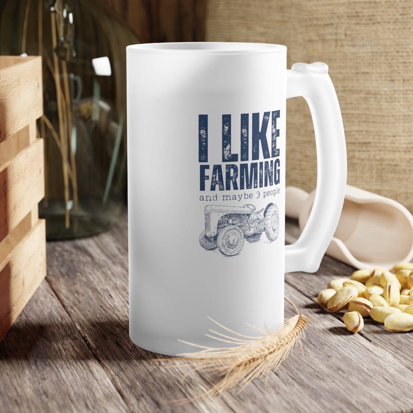Frosted Glass Beer Mug - I Like Farming