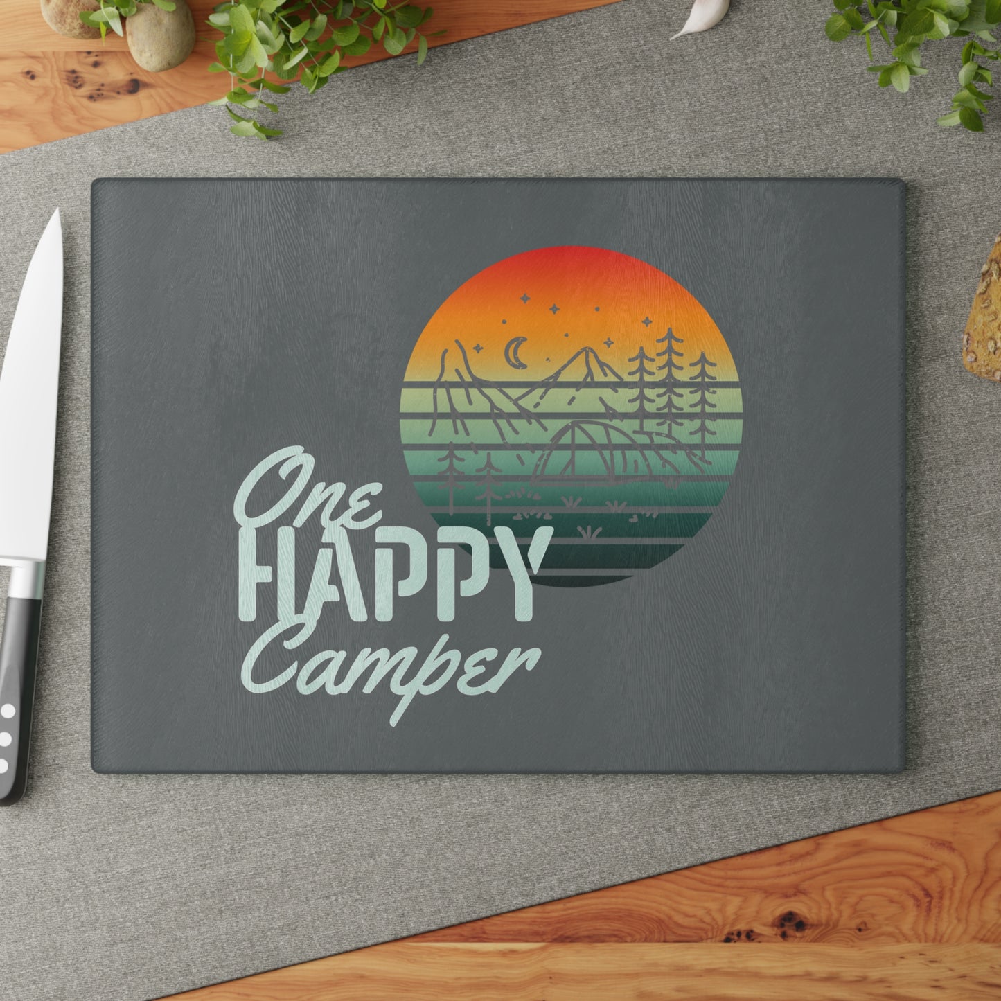 Glass Cutting Board - One Happy Camper