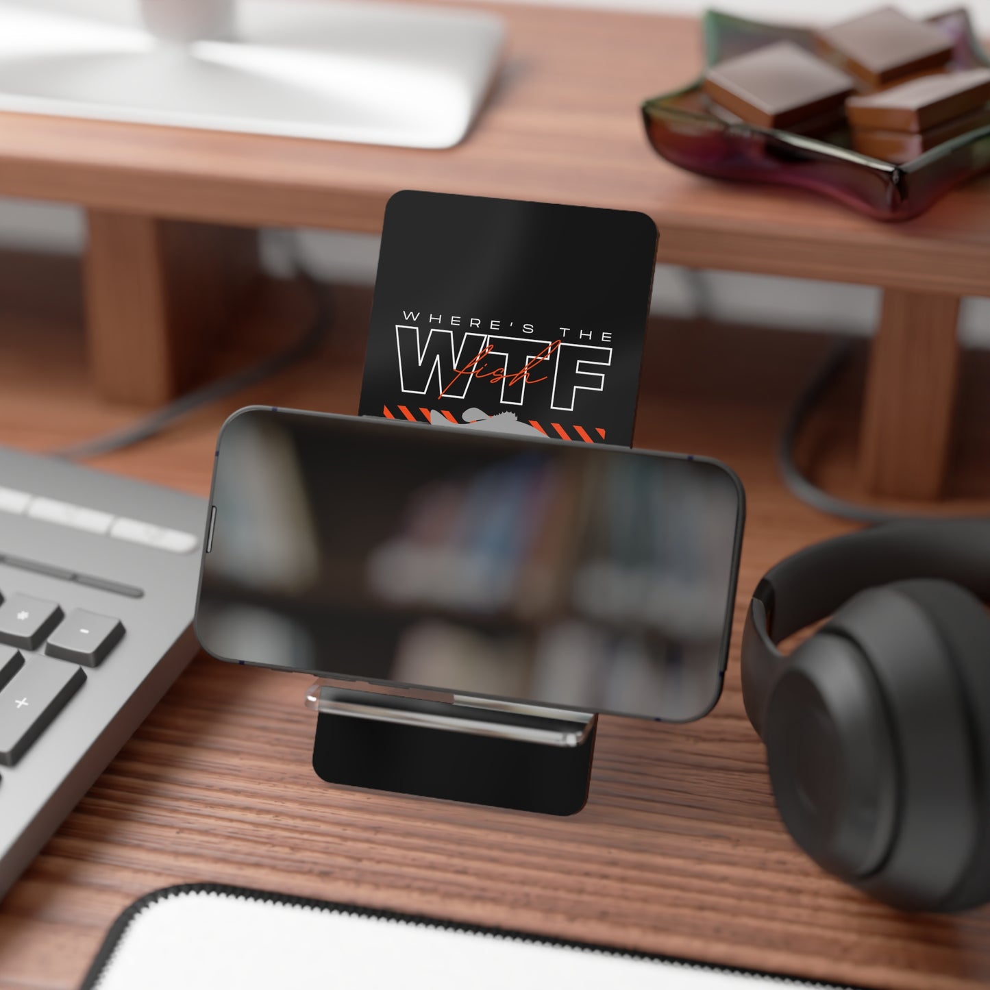 WTF Where's the Fish, Cell Phone Stand for Desk or Nightstand