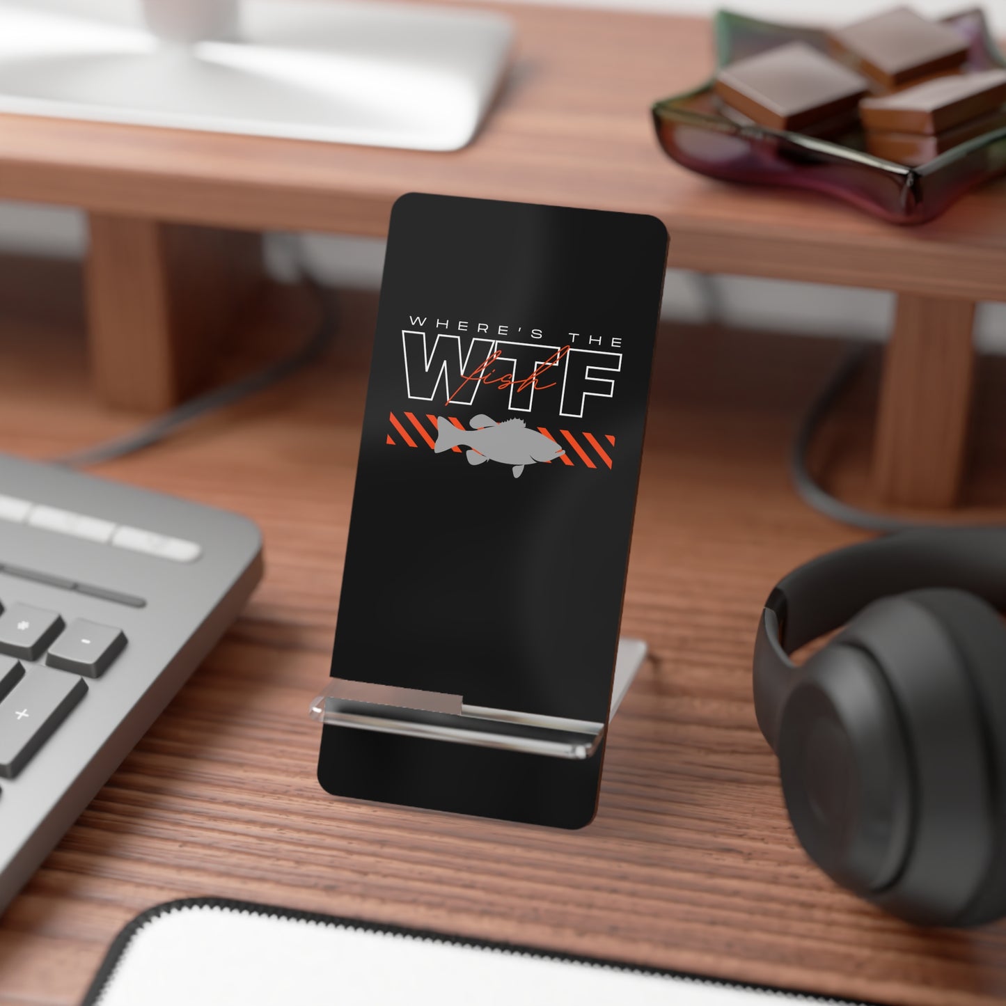 WTF Where's the Fish, Cell Phone Stand for Desk or Nightstand