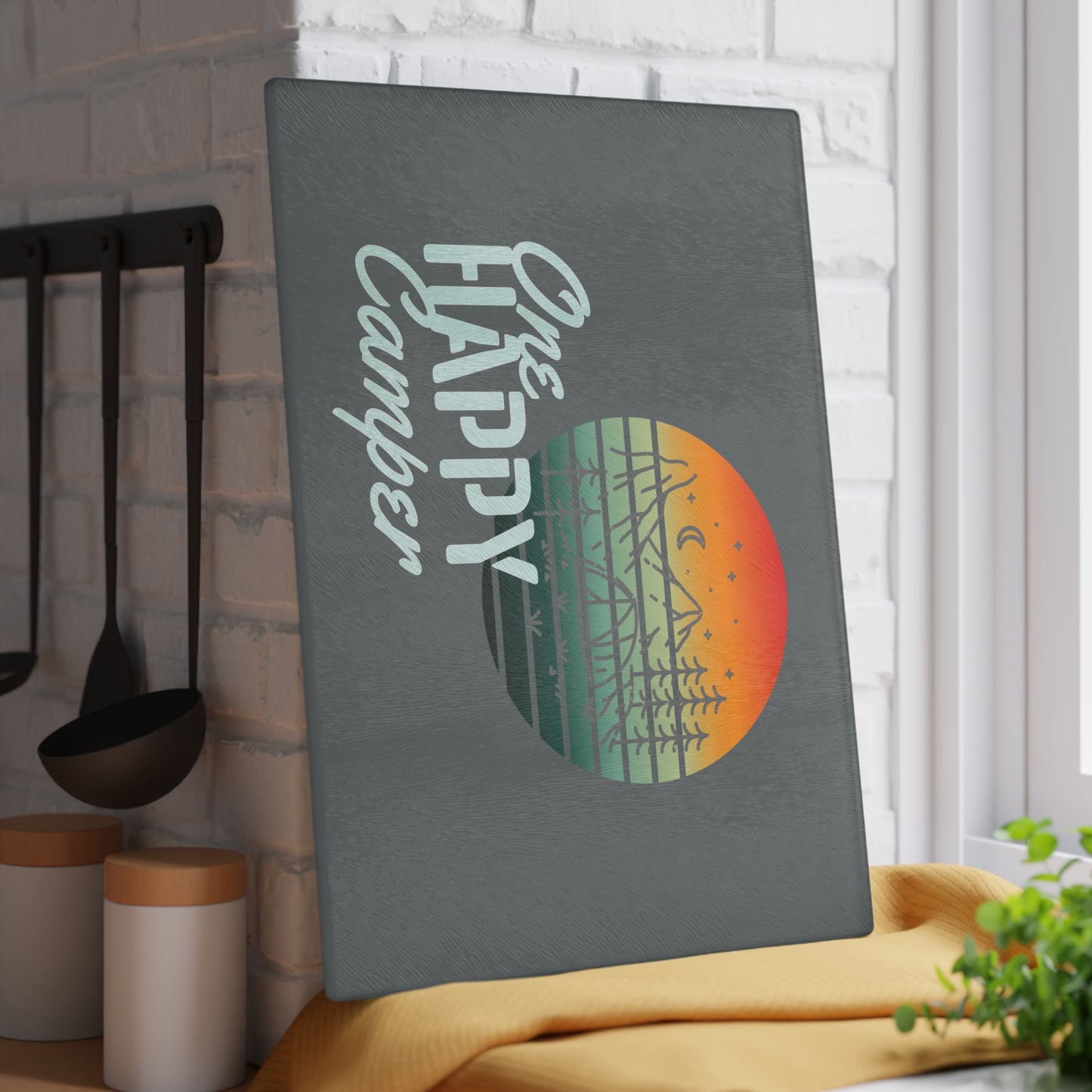 Glass Cutting Board - One Happy Camper