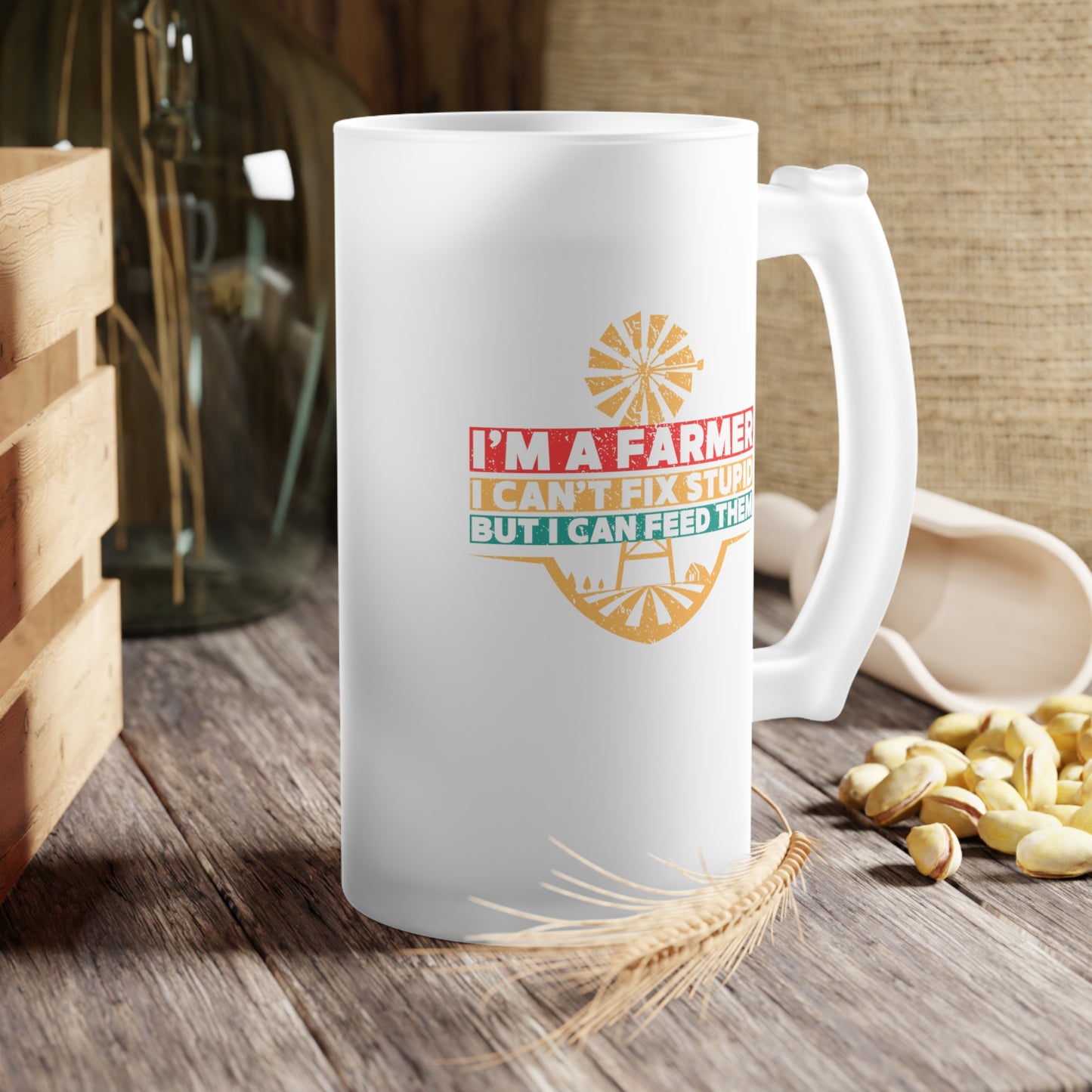 Frosted Glass Beer Mug - I'm A Farmer