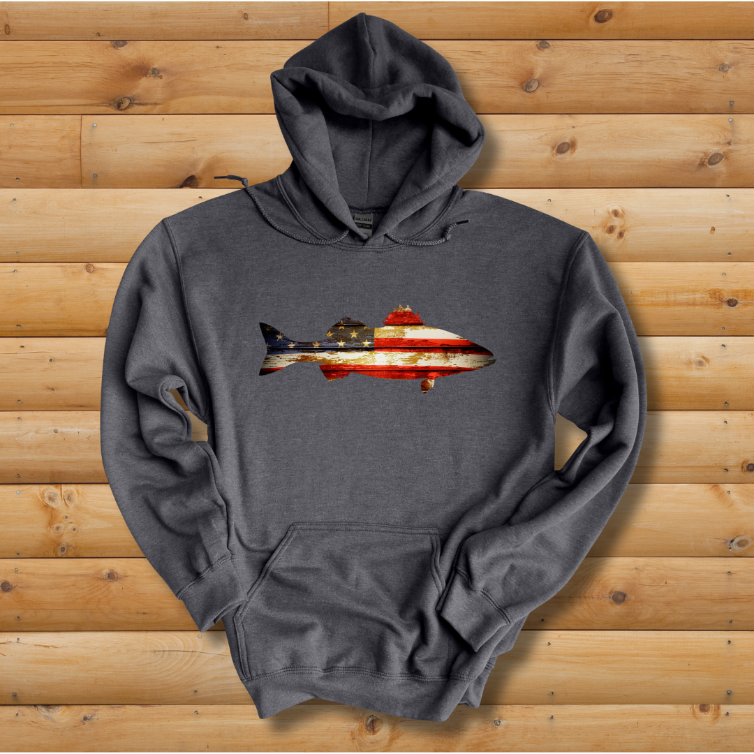 This is image of Distressed Bass Flag Long-Sleeve Hoodie version 4