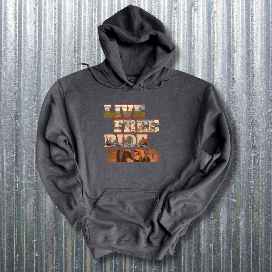 This is image of Live Free Ride Hard Long-Sleeve Hoodie version 2