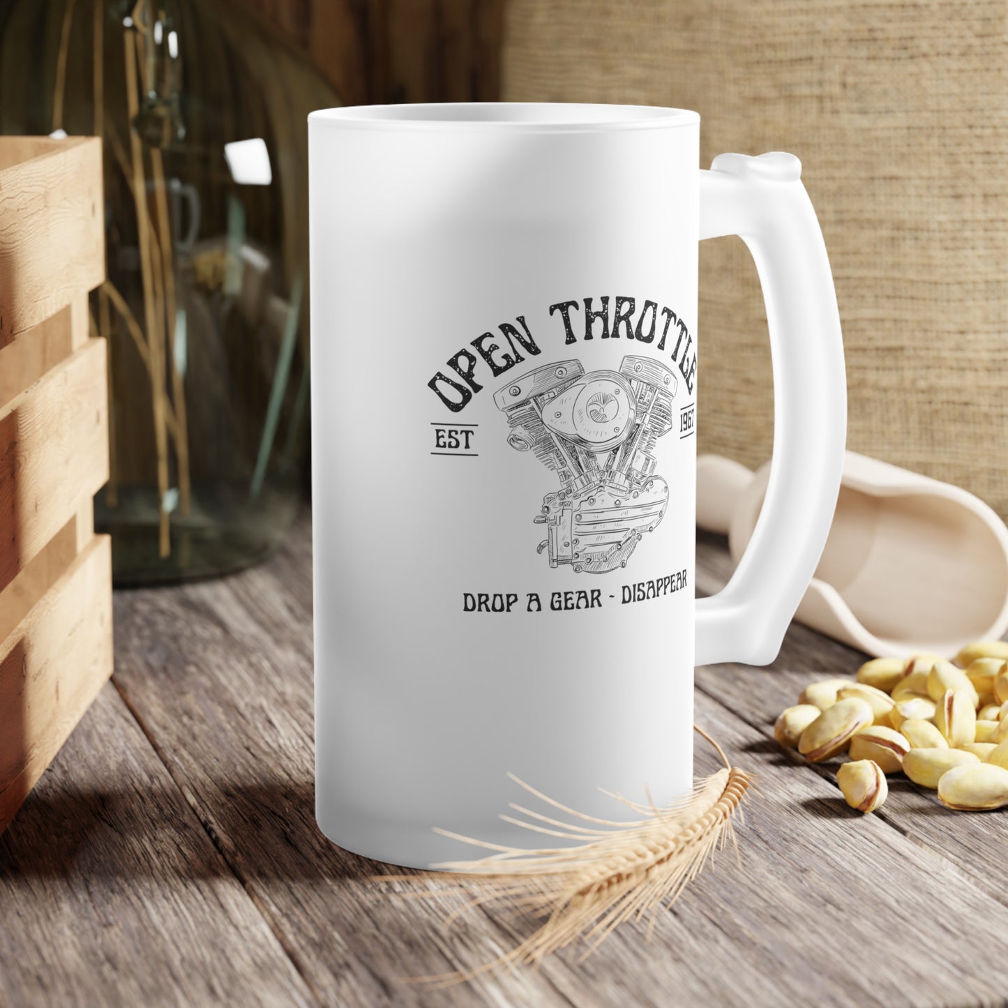 Frosted Glass Beer Mug - Open Throttle