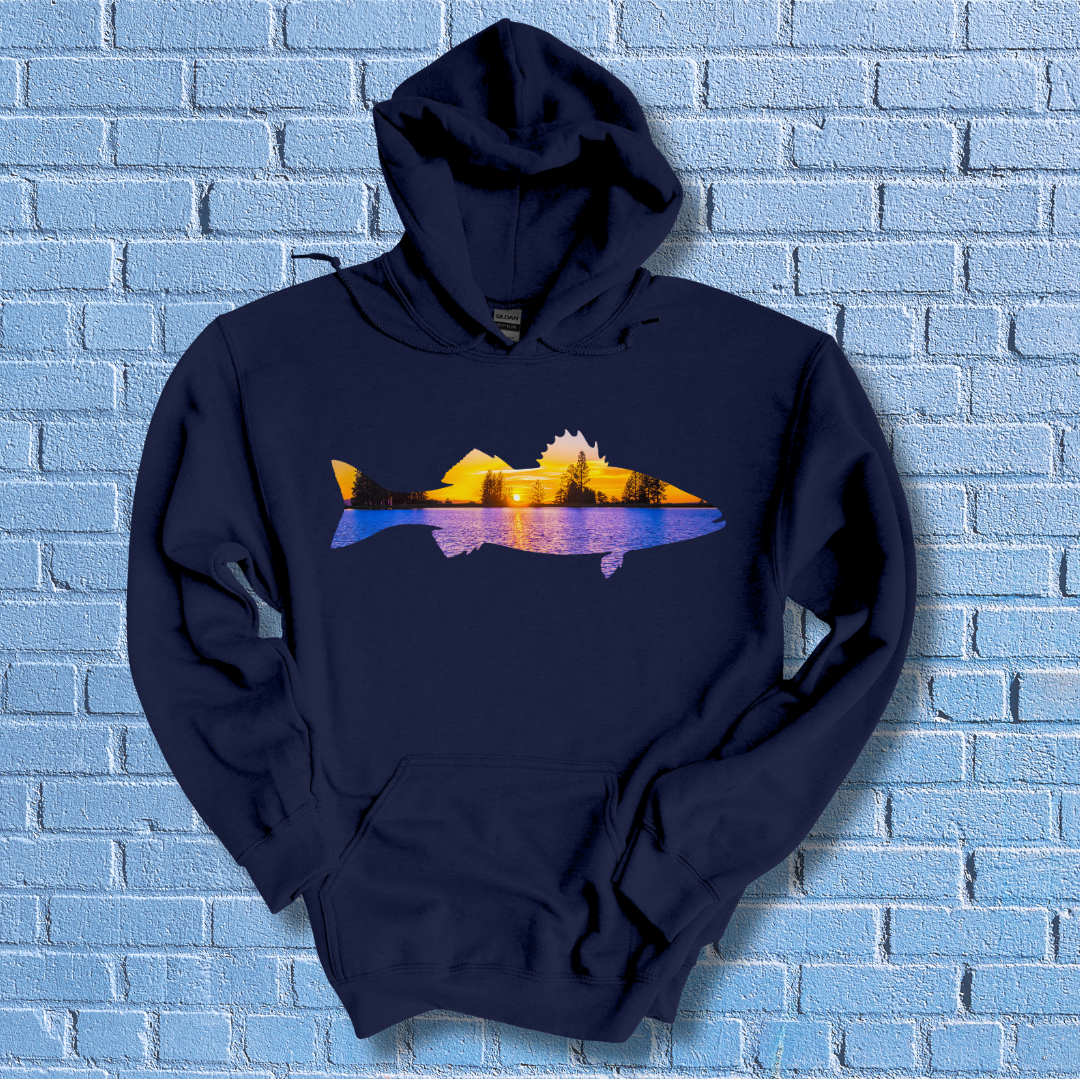 This is image of Largemouth Bass Sunset Long-Sleeve Hoodie version 1