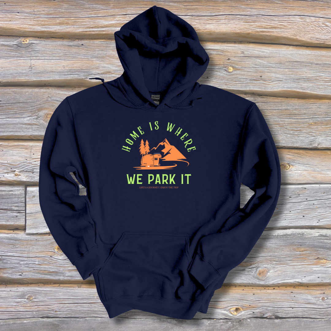 This is image of Home is Where We Park It Long-Sleeve Hoodie version 2
