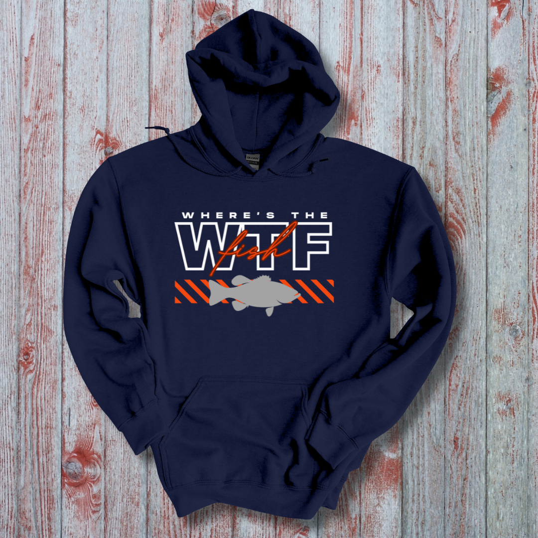 This is image of WTF Where's the Fish Long-Sleeve Hoodie version 2