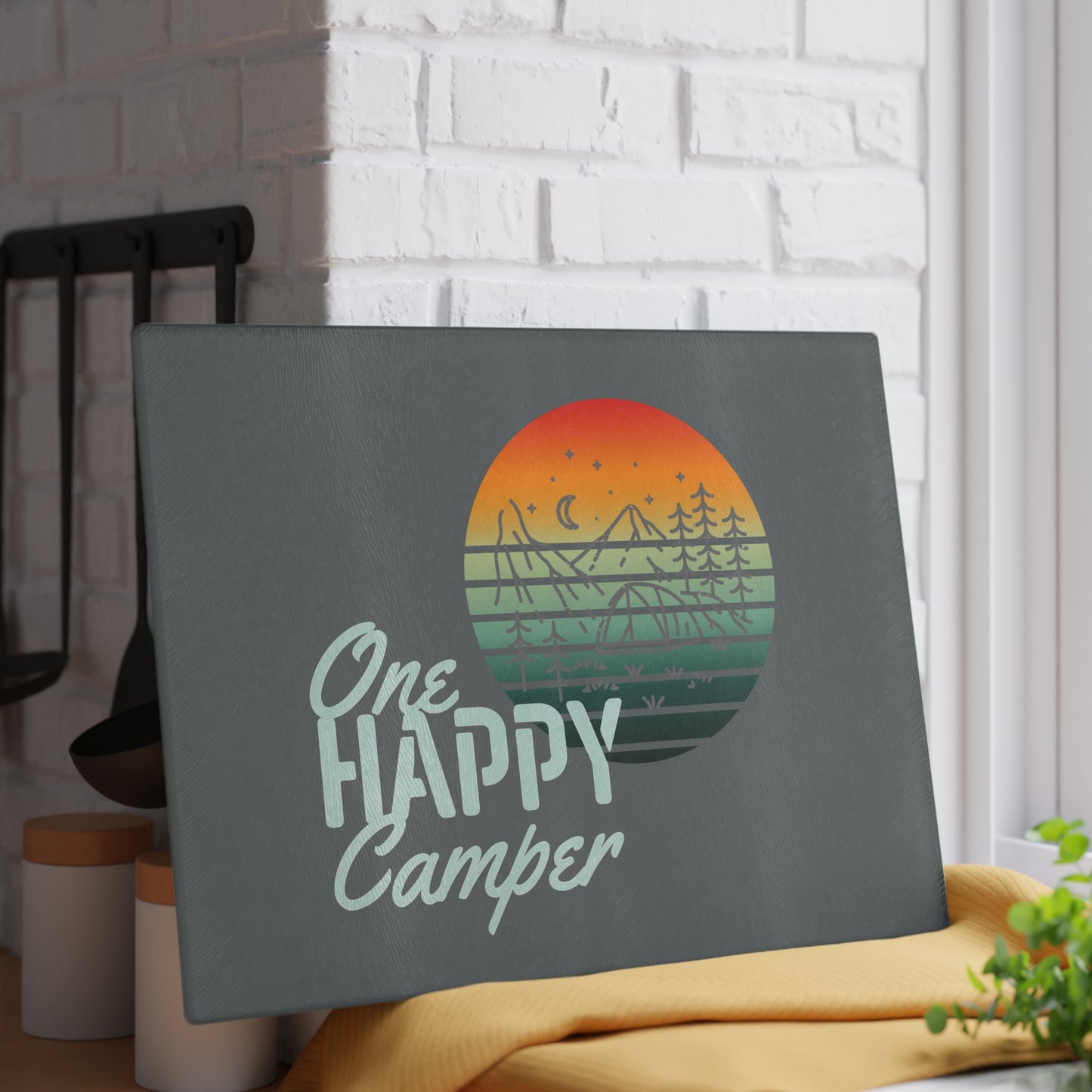 Glass Cutting Board - One Happy Camper