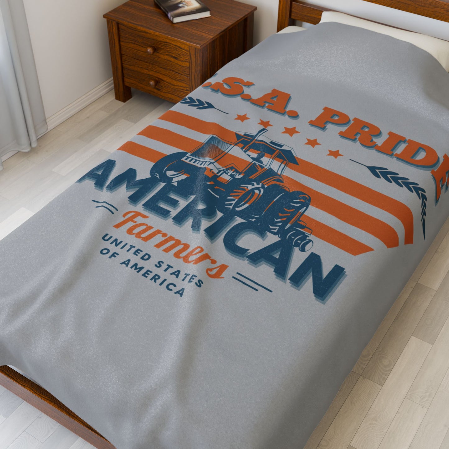 Velveteen Plush Blanket - USA Pride American Farmers