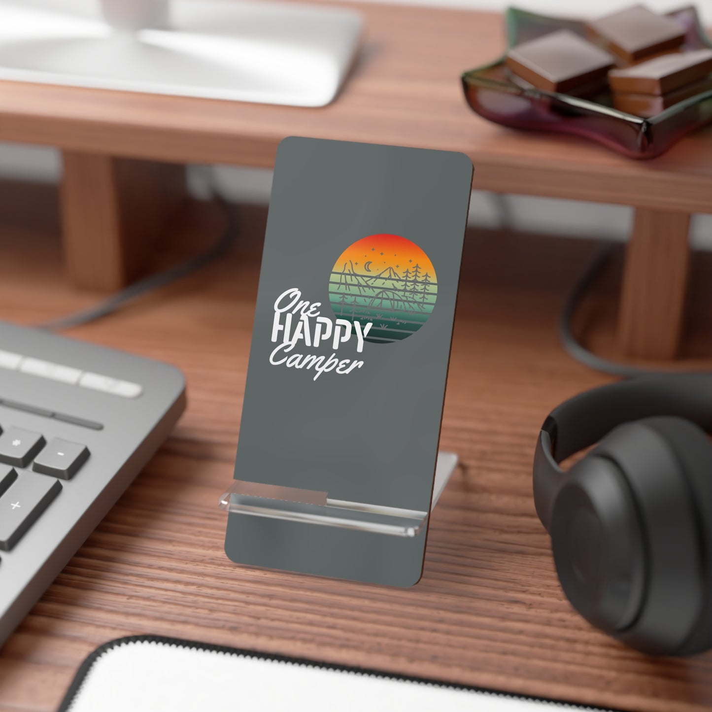 One Happy Camper, Cell Phone Stand for Desk or Nightstand