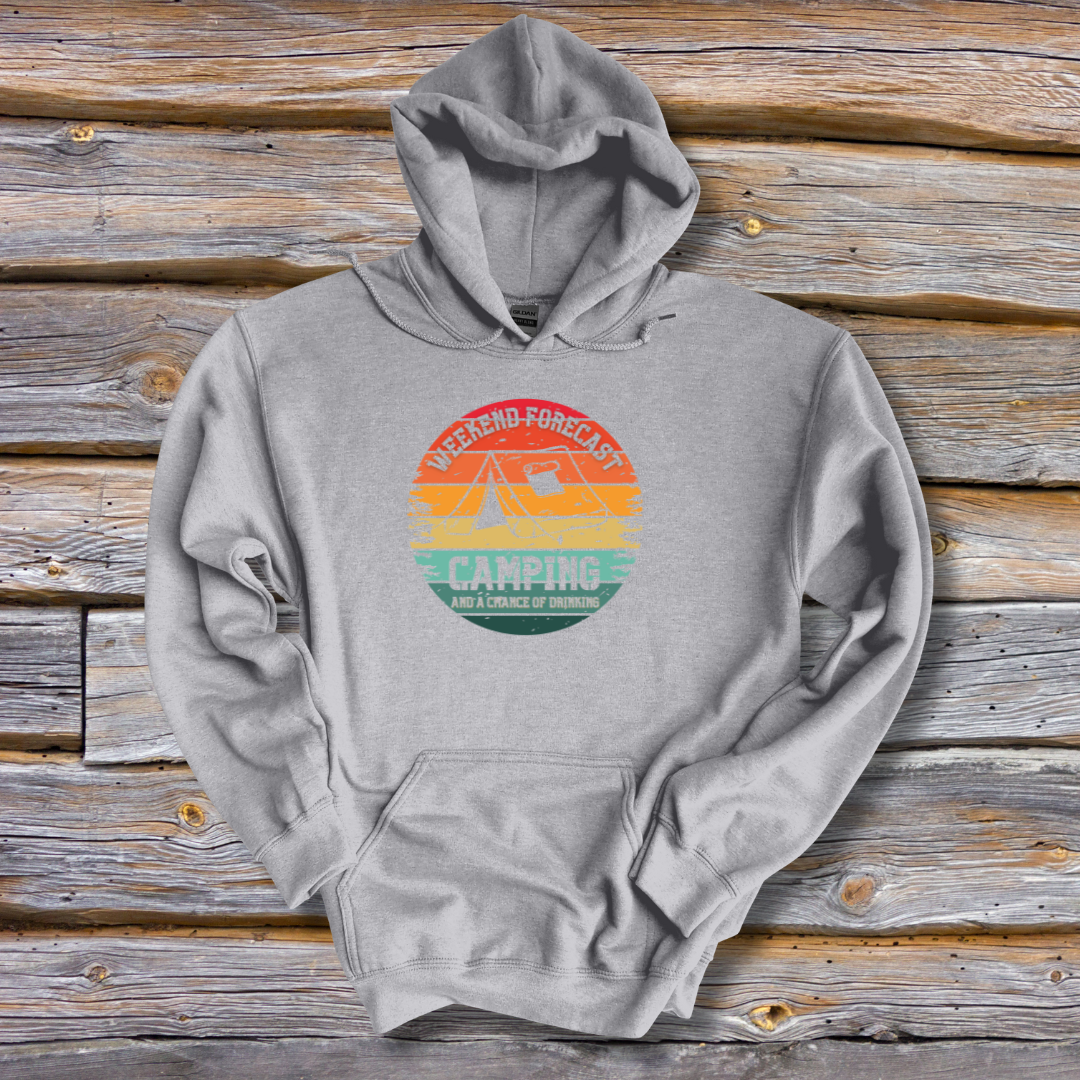 This is image of Weekend Forecast Camping and Drinking Long-Sleeve Hoodie version 3