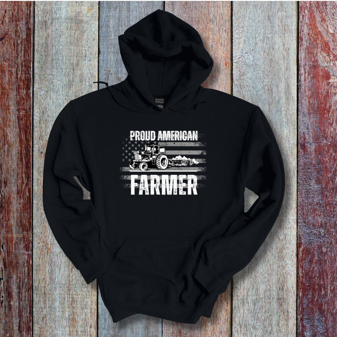 This is image of Proud American Farmer Long-Sleeve Hoodie version 2