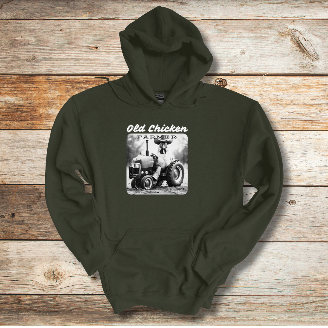 This is image of Old Chicken Farmer Long-Sleeve Hoodie version 3