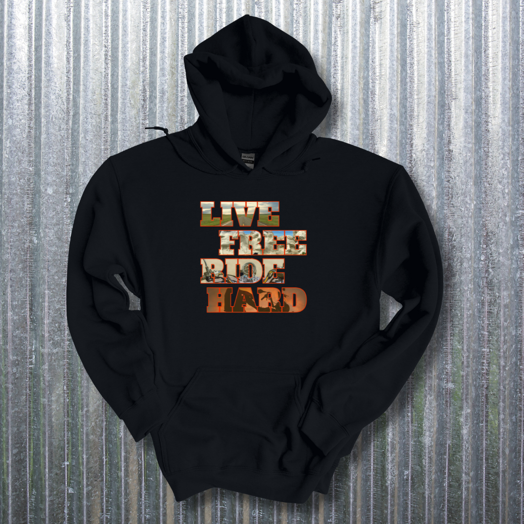 This is image of Live Free Ride Hard Long-Sleeve Hoodie version 3