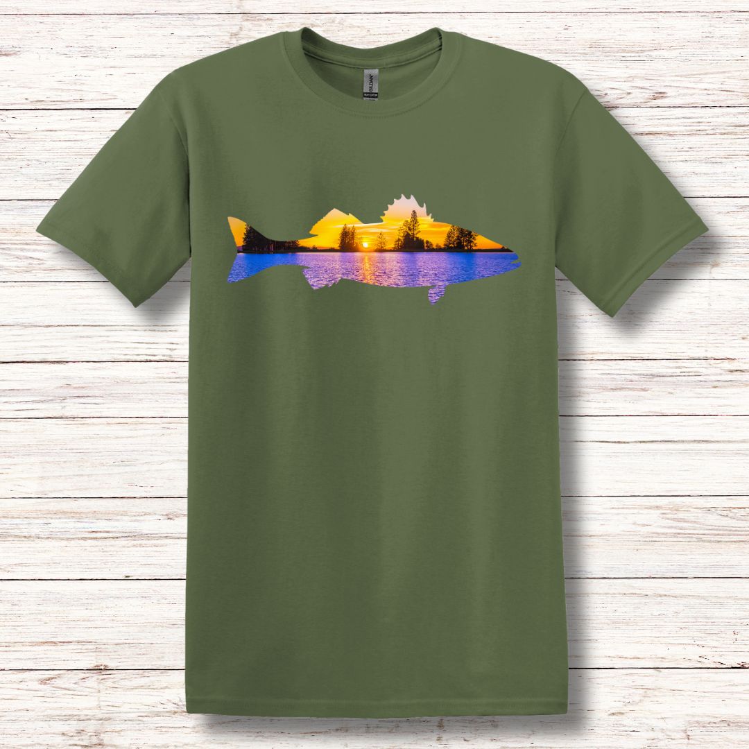 This is image of Largemouth Bass Sunset T-Shirt version 5