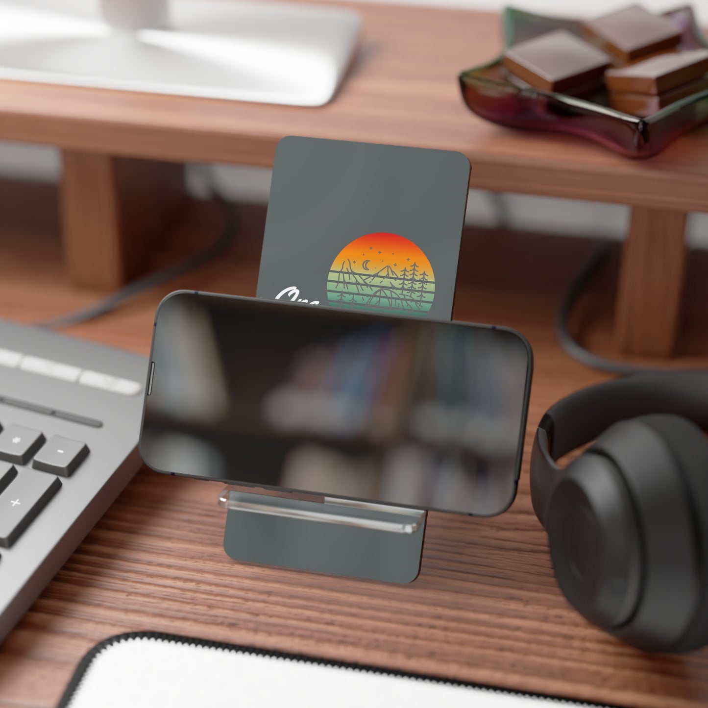 One Happy Camper, Cell Phone Stand for Desk or Nightstand
