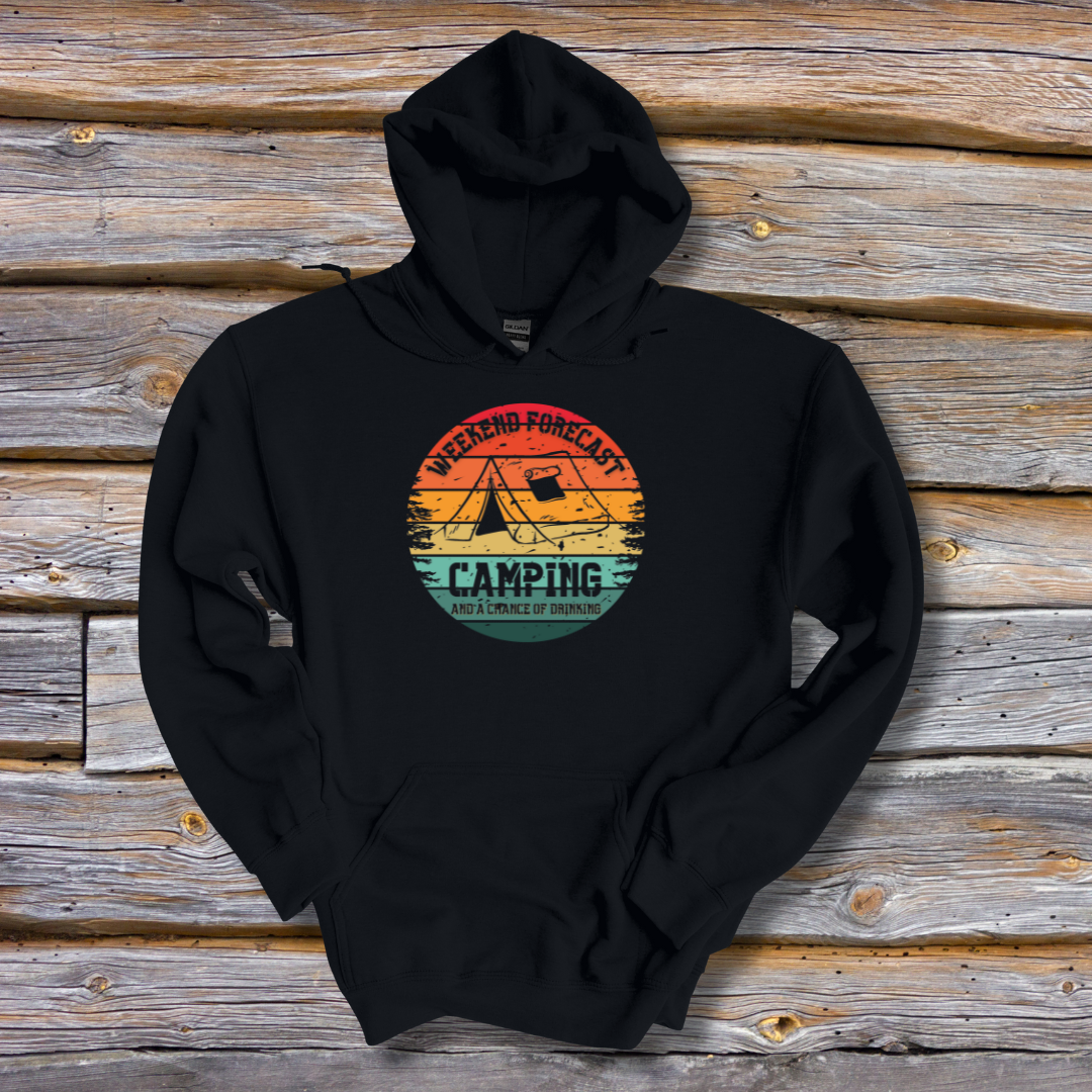 This is image of Weekend Forecast Camping and Drinking Long-Sleeve Hoodie version 4