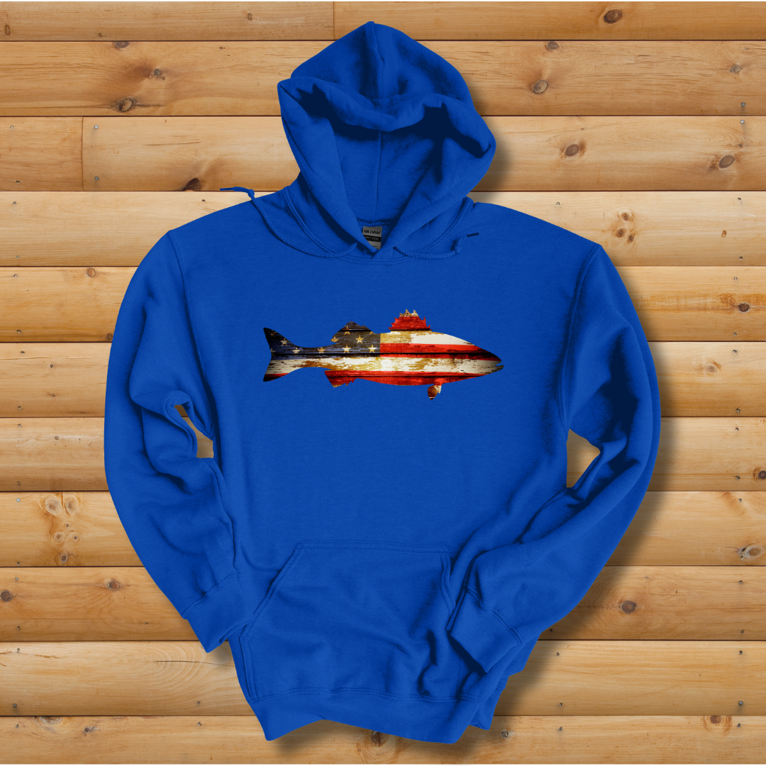 This is image of Distressed Bass Flag Long-Sleeve Hoodie version 5