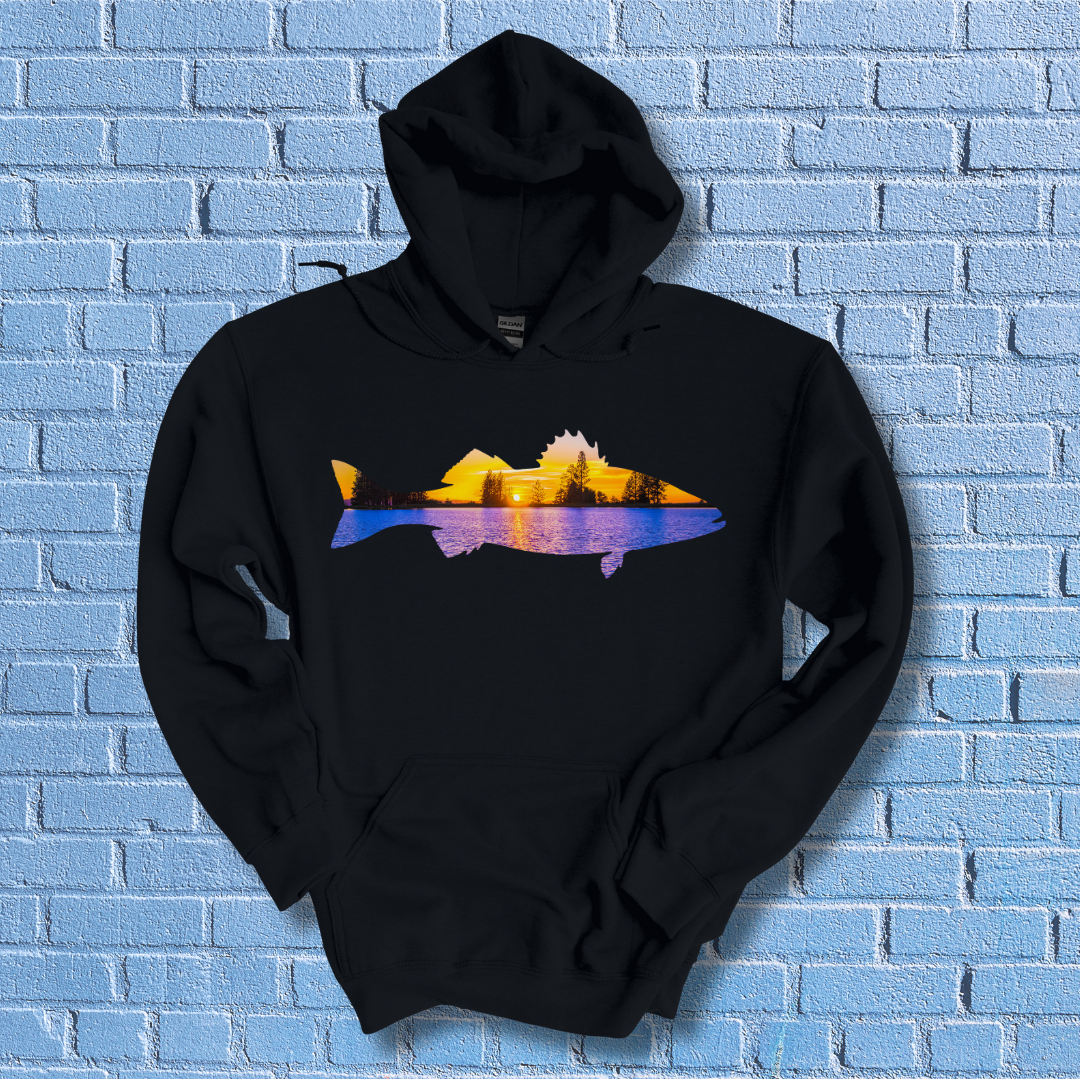 This is image of Largemouth Bass Sunset Long-Sleeve Hoodie version 2