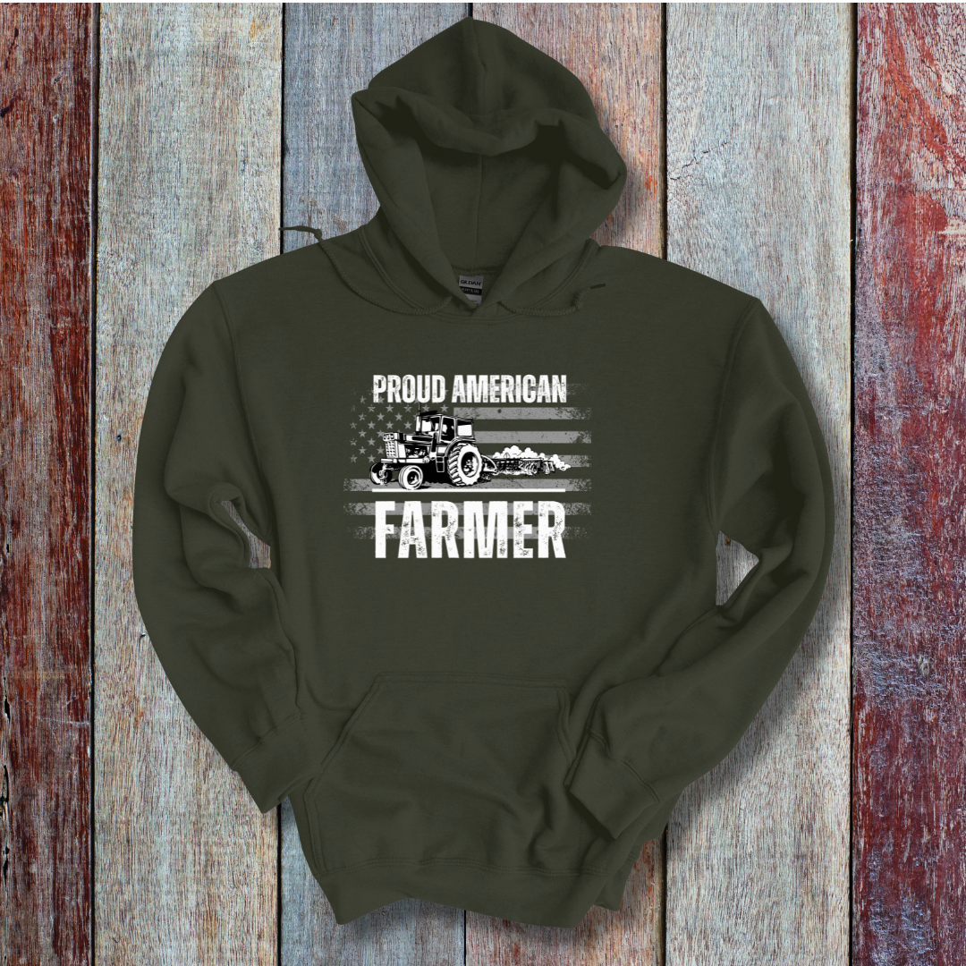 This is image of Proud American Farmer Long-Sleeve Hoodie version 3