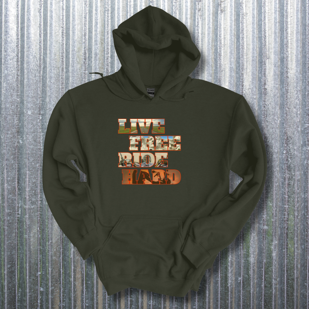 This is image of Live Free Ride Hard Long-Sleeve Hoodie version 4