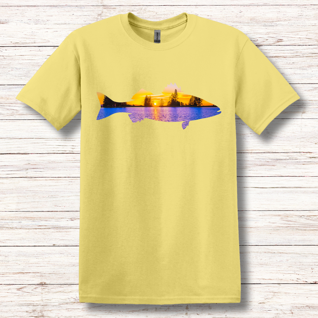 This is image of Largemouth Bass Sunset T-Shirt version 3