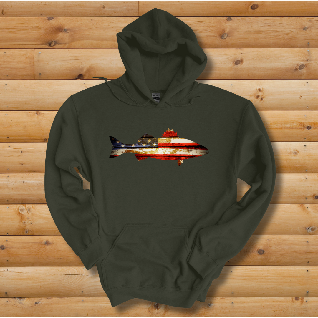 This is image of Distressed Bass Flag Long-Sleeve Hoodie version 3