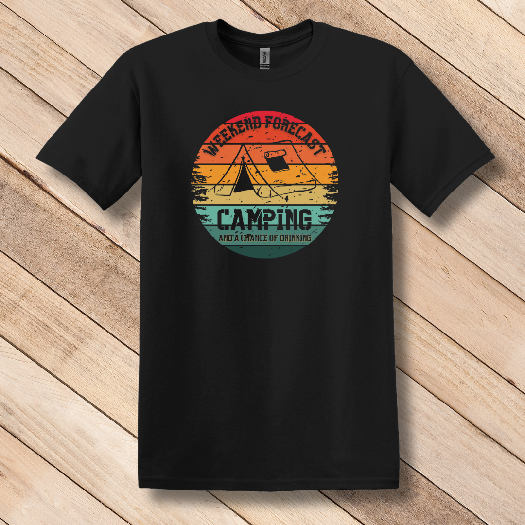 This is image of Weekend Forecast Camping Chance of Drinking T-Shirt version 3