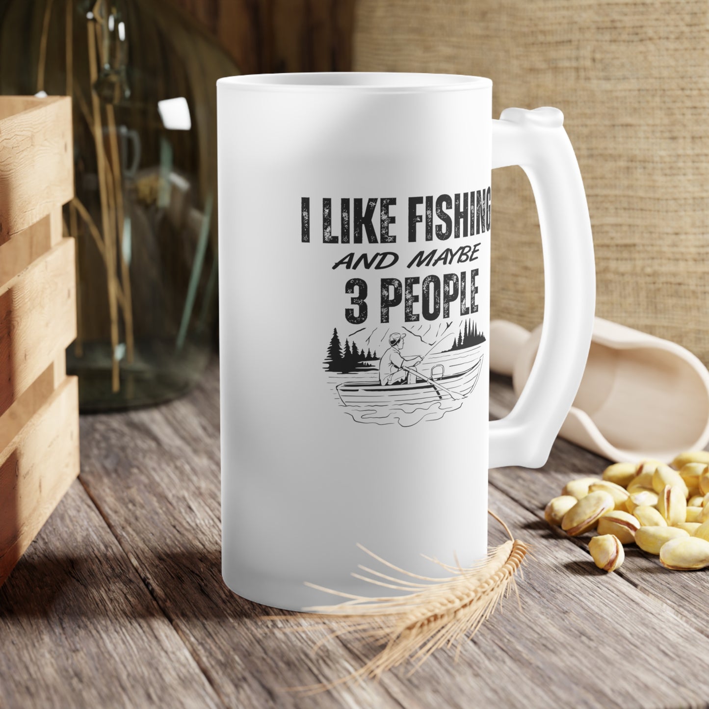 Frosted Glass Beer Mug - I Like Fishing