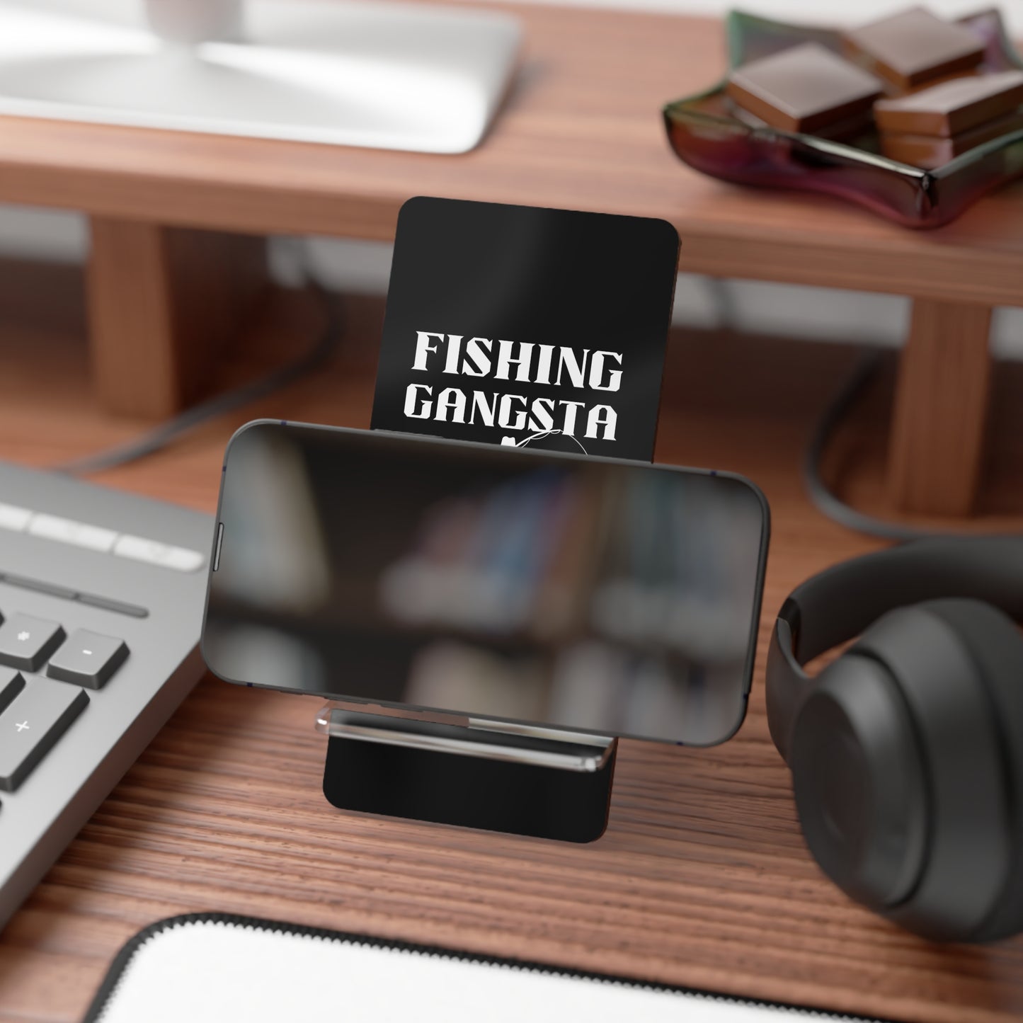Fishing Gangsta, Cell Phone Stand for Desk or Nightstand