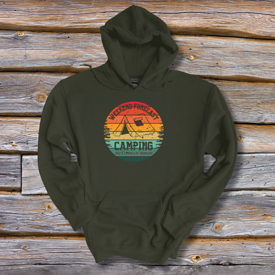 This is image of Weekend Forecast Camping and Drinking Long-Sleeve Hoodie version 6
