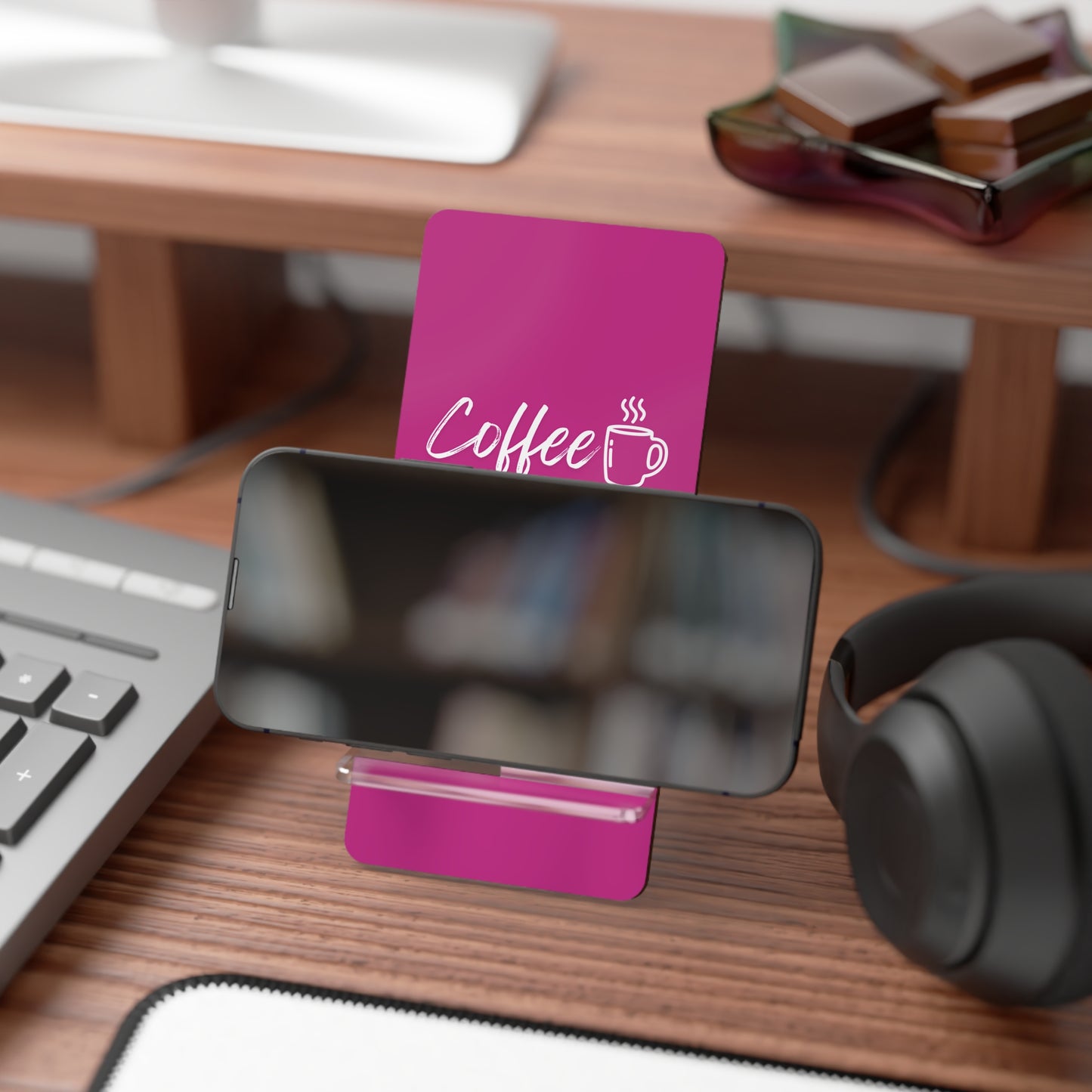 Coffee Makes Me More Happy, Cell Phone Stand for Desk or Nightstand