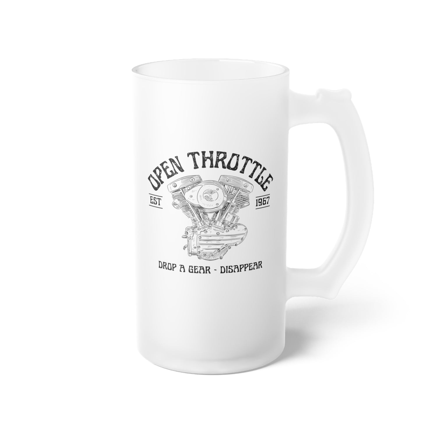 Frosted Glass Beer Mug - Open Throttle