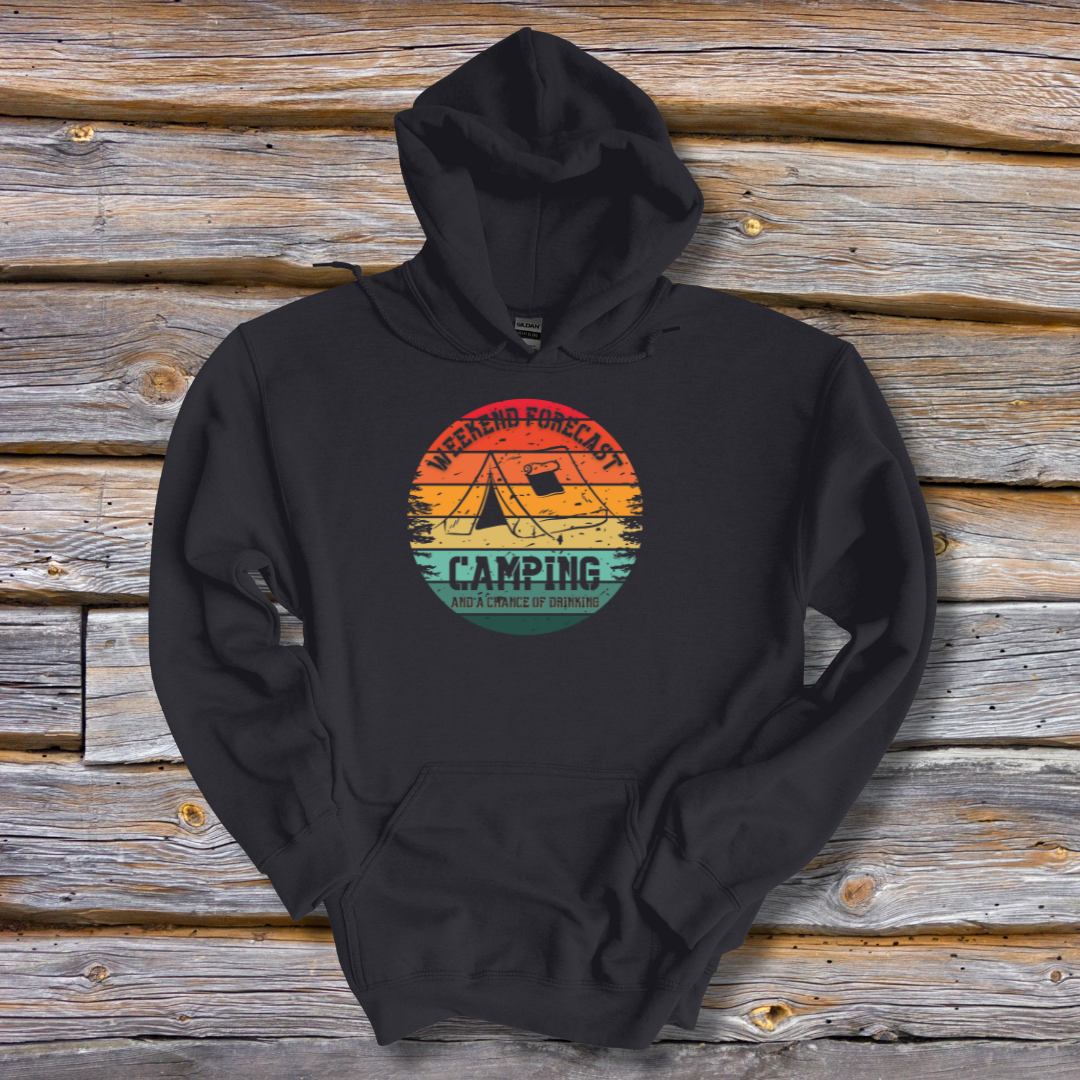 This is image of Weekend Forecast Camping and Drinking Long-Sleeve Hoodie version 7