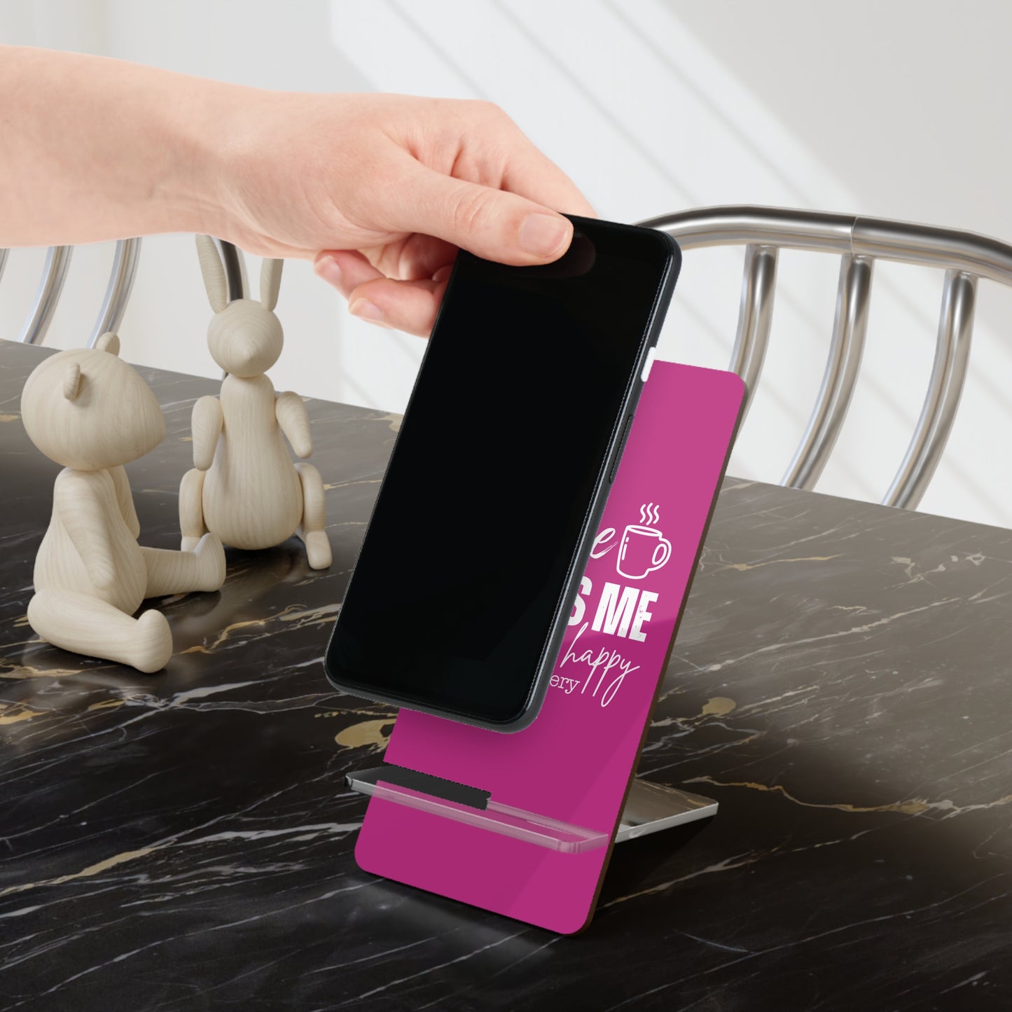 Coffee Makes Me More Happy, Cell Phone Stand for Desk or Nightstand