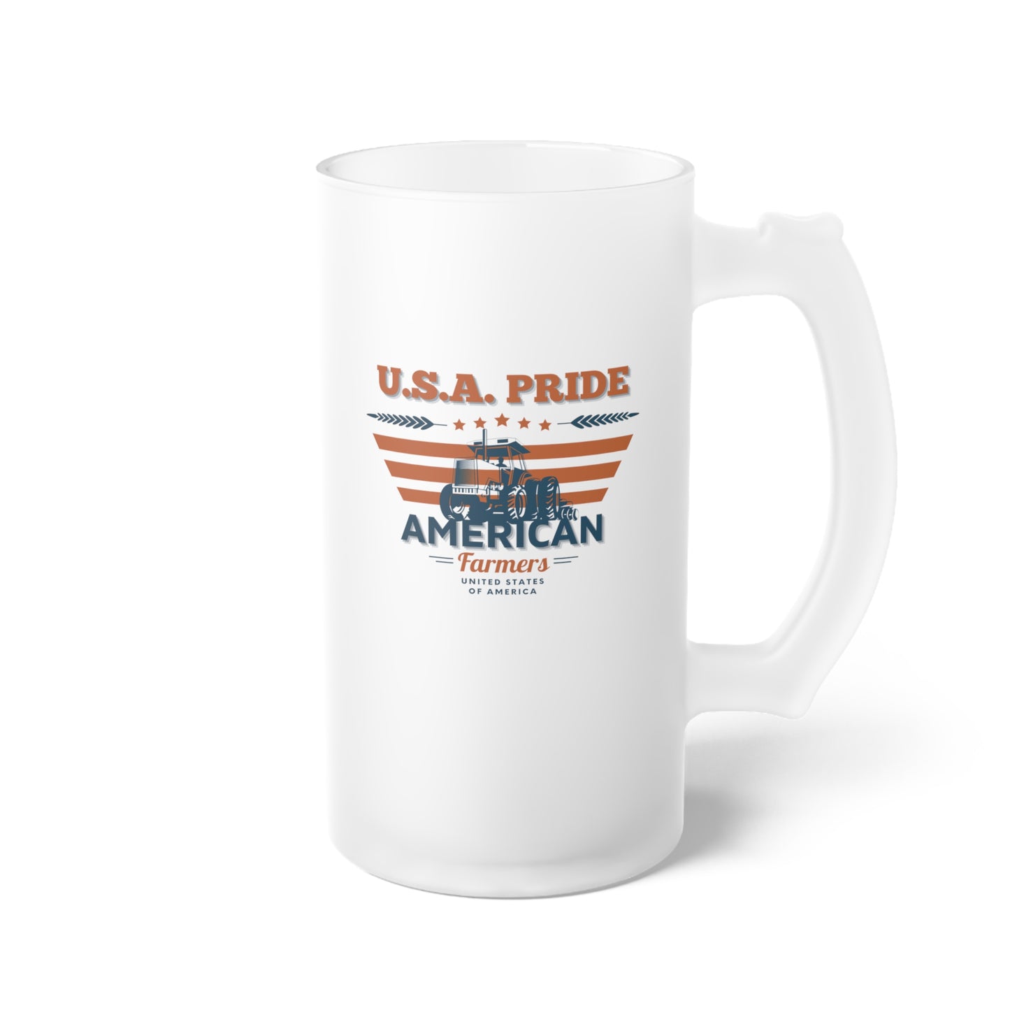Frosted Glass Beer Mug - USA Pride American Farmers