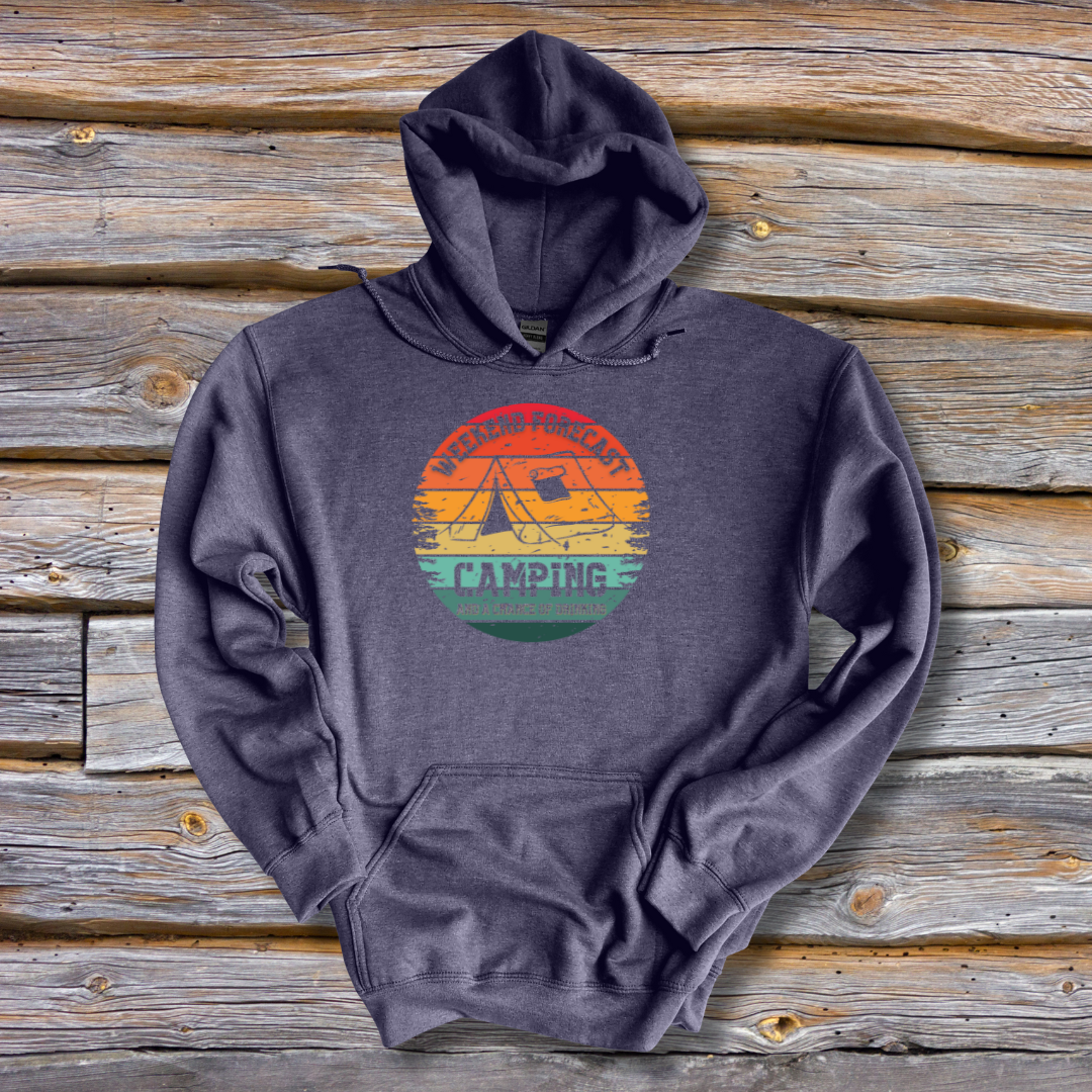 This is image of Weekend Forecast Camping and Drinking Long-Sleeve Hoodie version 8
