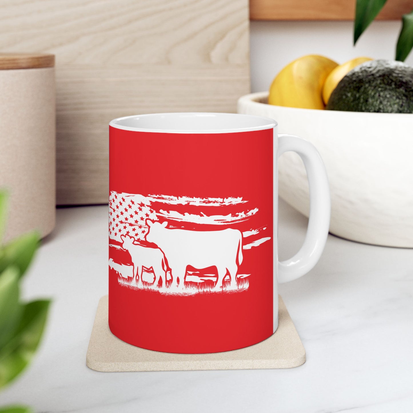 Coffee Mug - USA Cow, Distressed Flag