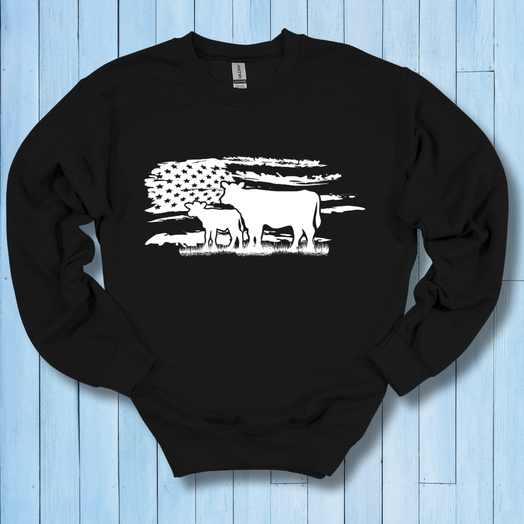 USA Cow Distressed Flag Sweatshirt | Farmer Gift