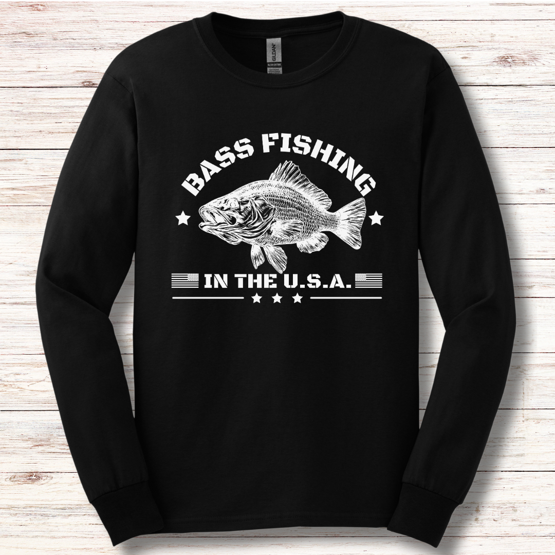 Bass Fishing in the USA Long Sleeve Tee | Fishing T-Shirts
