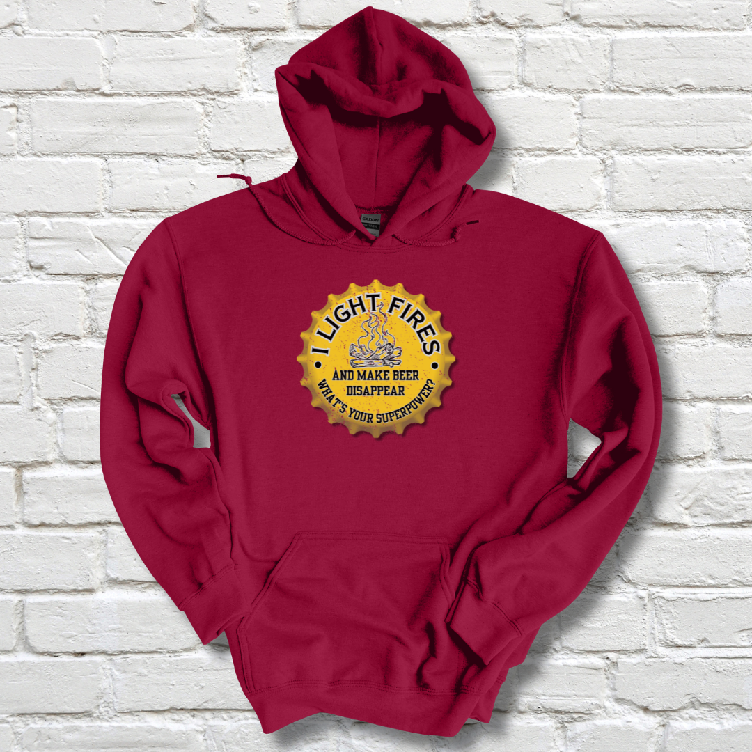 I Light Fires and Make Beer Disappear Long-Sleeve Hoodie | Campfire Beers