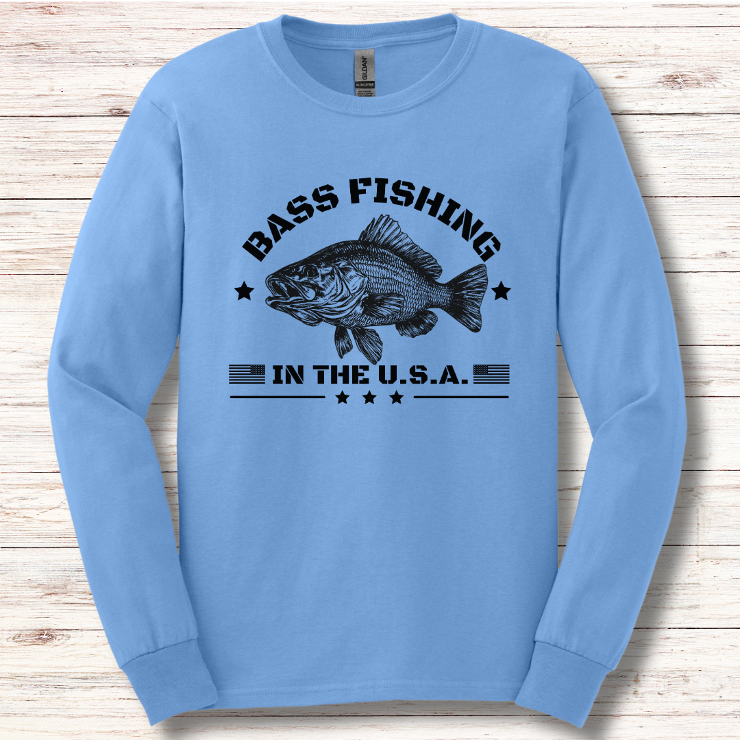 Bass Fishing in the USA Long Sleeve Tee | Fishing T-Shirts