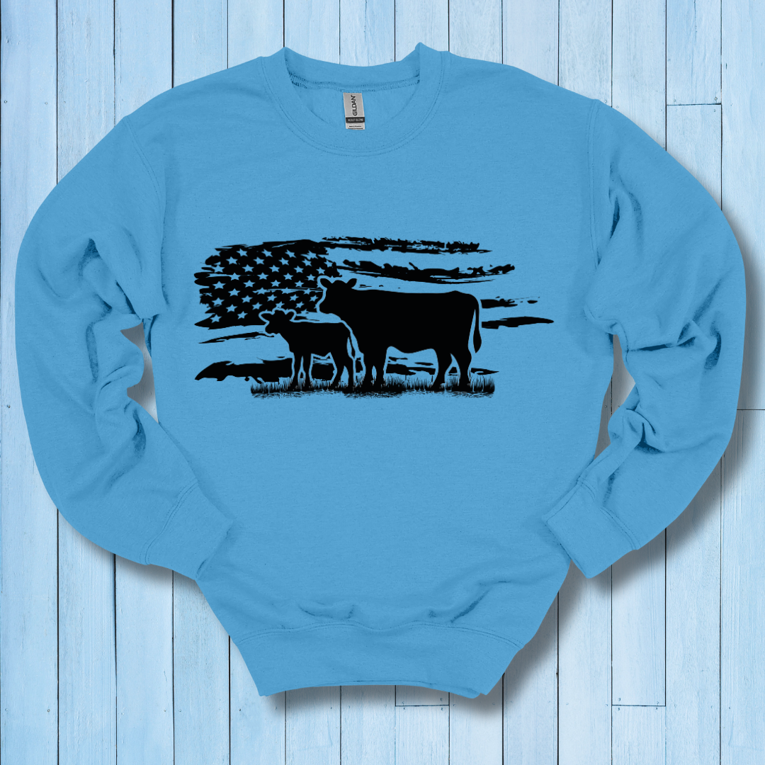 USA Cow Distressed Flag Sweatshirt | Farmer Gift