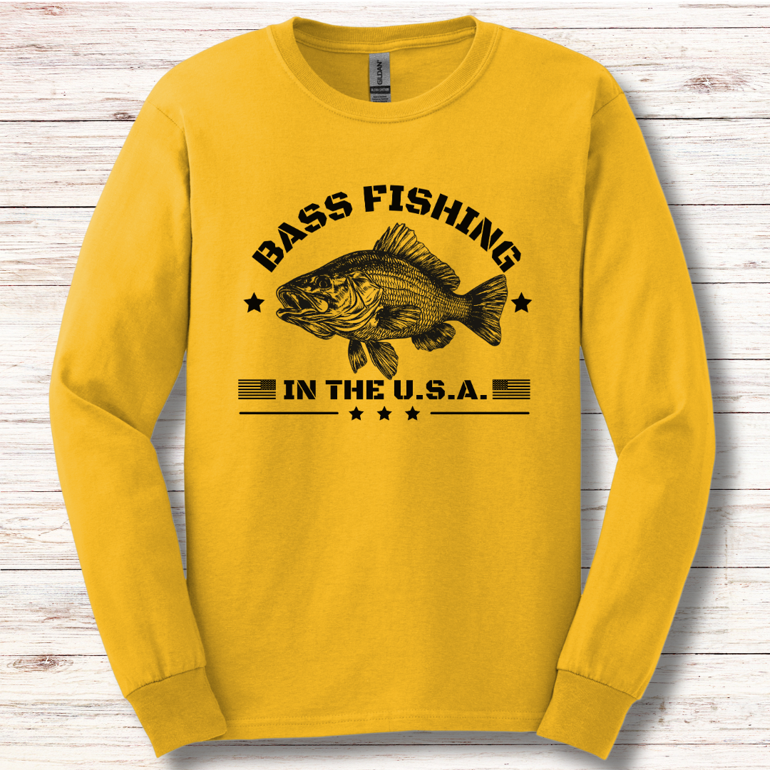 Bass Fishing in the USA Long Sleeve Tee | Fishing T-Shirts