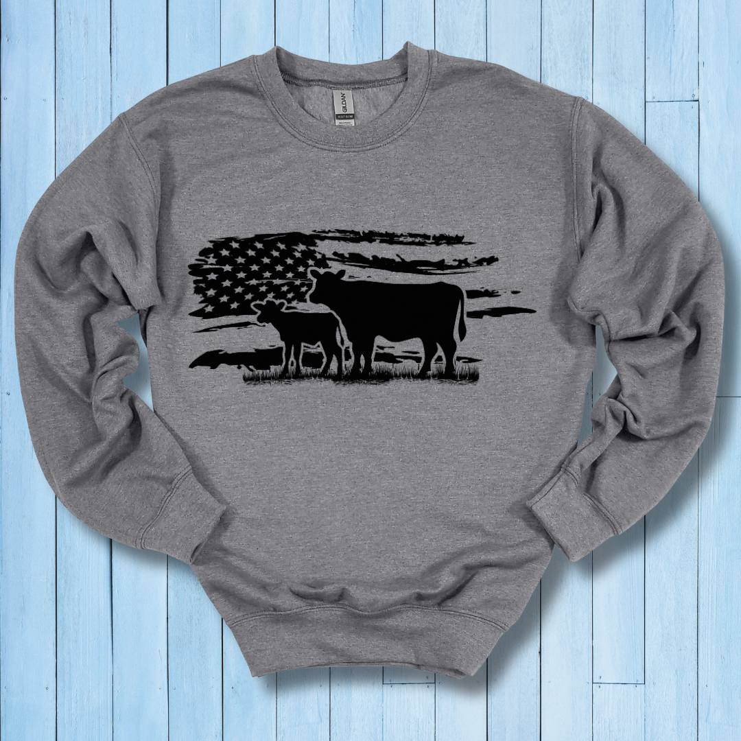 USA Cow Distressed Flag Sweatshirt | Farmer Gift