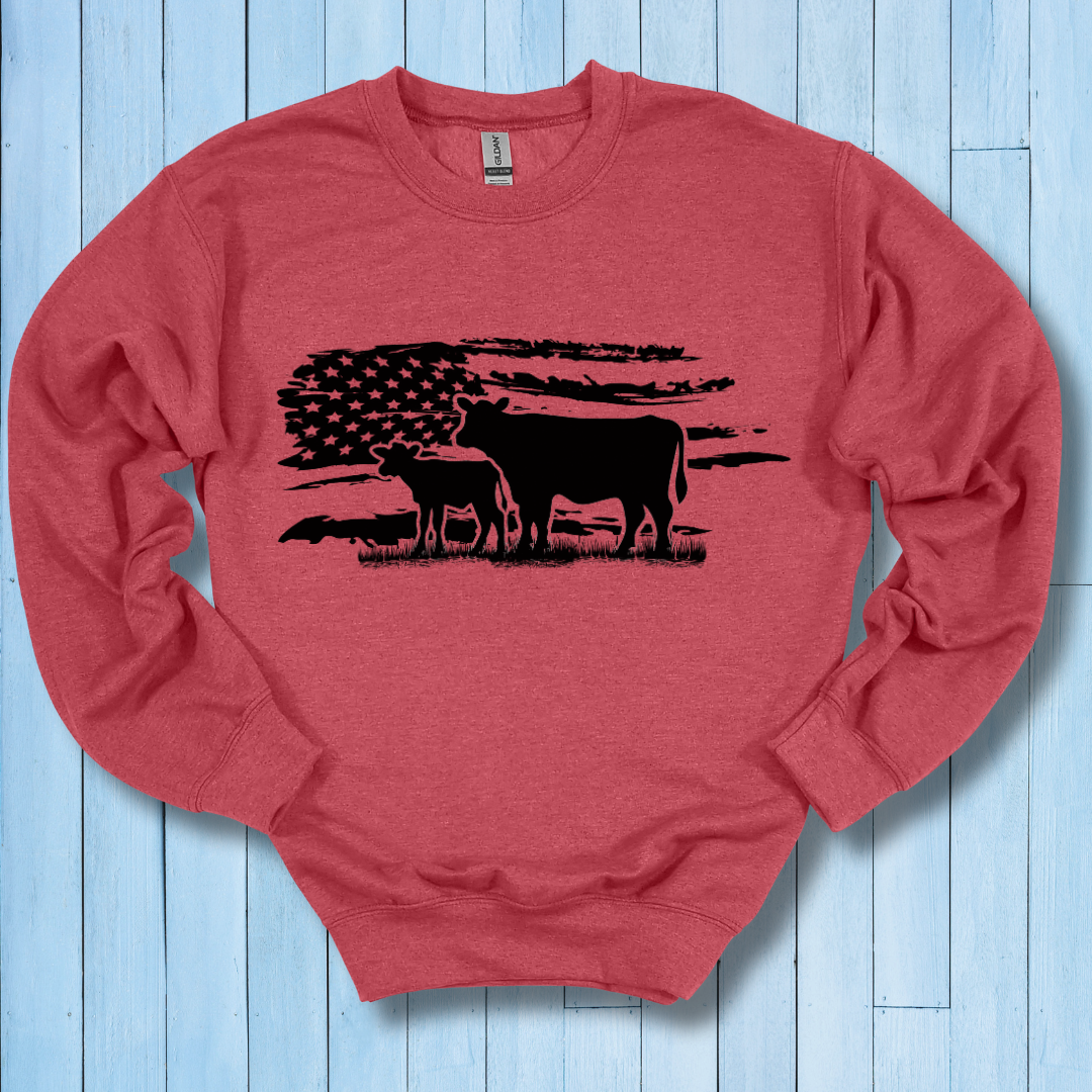 USA Cow Distressed Flag Sweatshirt | Farmer Gift