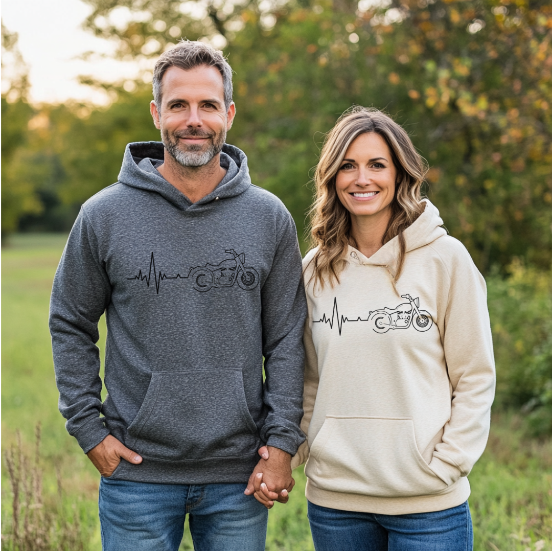Biker Heartbeat Hoodie | Gift for Motorcycle Lovers