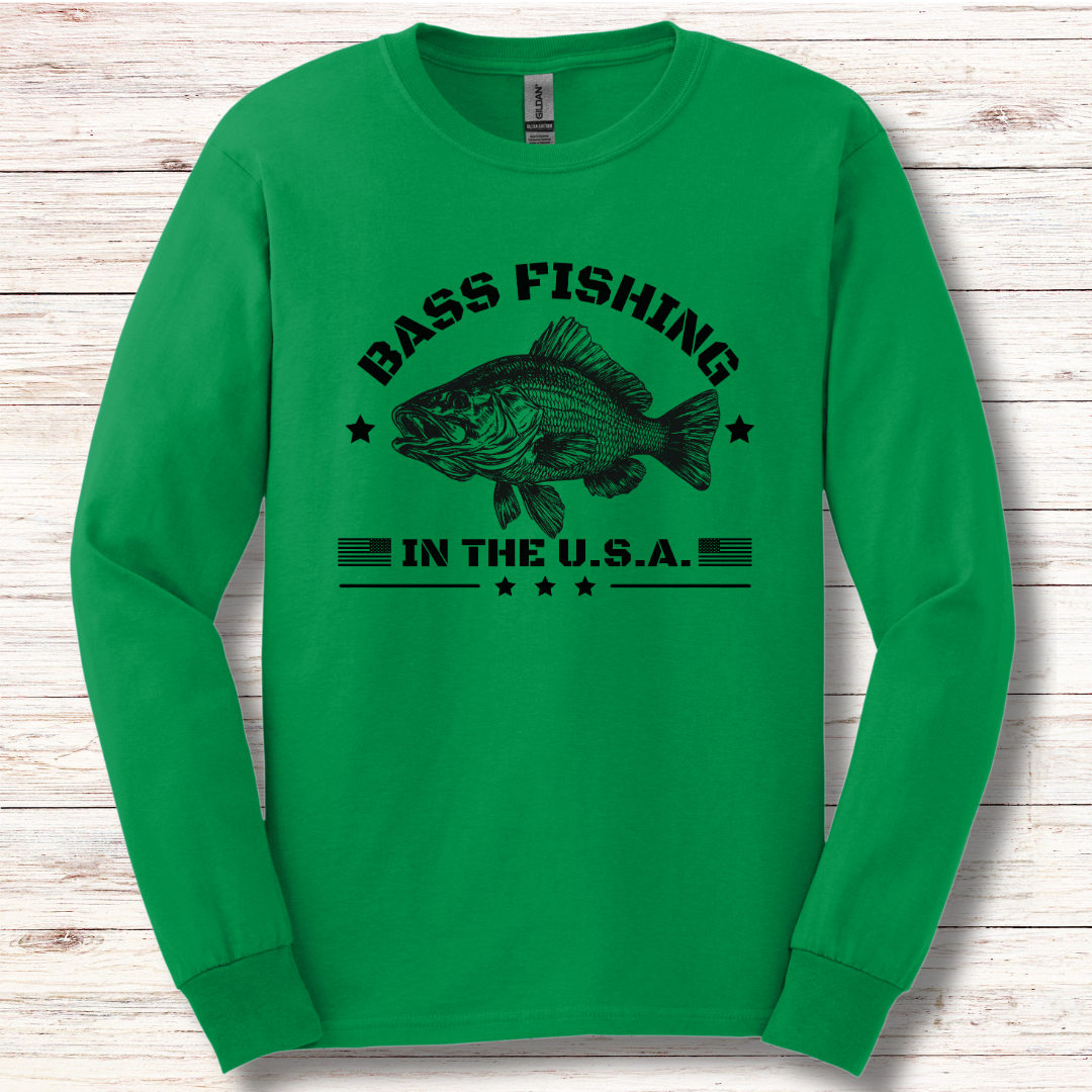 Bass Fishing in the USA Long Sleeve Tee | Fishing T-Shirts
