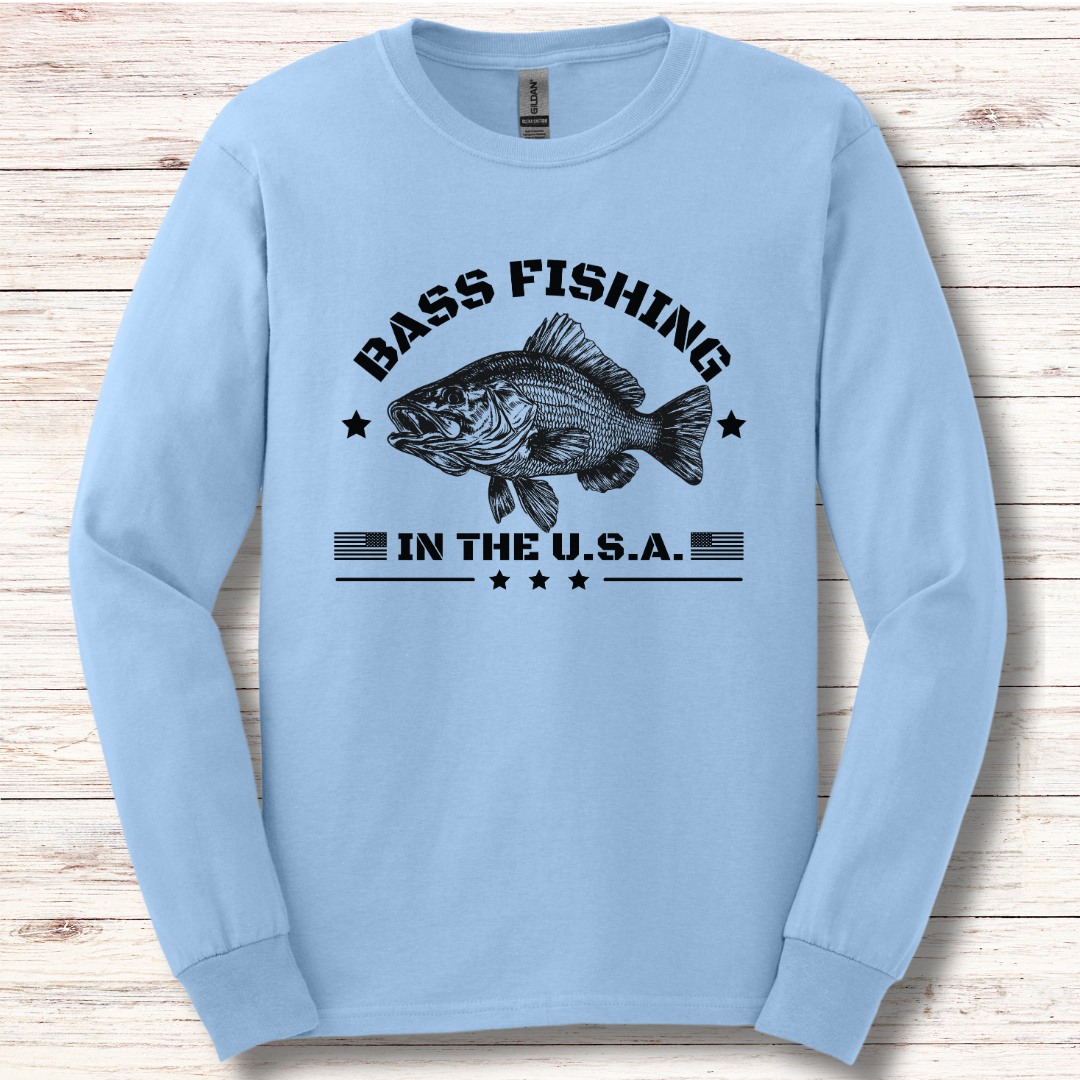 Bass Fishing in the USA Long Sleeve Tee | Fishing T-Shirts